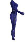 White Fashion Sexy Print See-through O Neck Long Sleeve Two Pieces