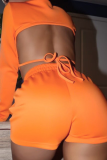 Pink Sexy Solid Backless O Neck Long Sleeve Two Pieces