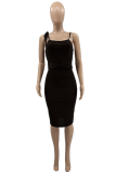 Black Casual Solid Patchwork Spaghetti Strap Pencil Skirt Dresses