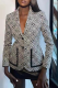 Black Casual Print Patchwork Turndown Collar Outerwear