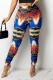 Blue Fashion Street Print Patchwork Mid Waist Pencil Bottoms