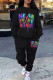 Black Fashion Casual Letter Print Basic O Neck Long Sleeve Two Pieces