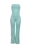 Green Sexy Casual Solid Bandage Backless Strapless Skinny Jumpsuits