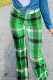 Green Fashion Casual Plaid Print Basic Regular High Waist Trousers