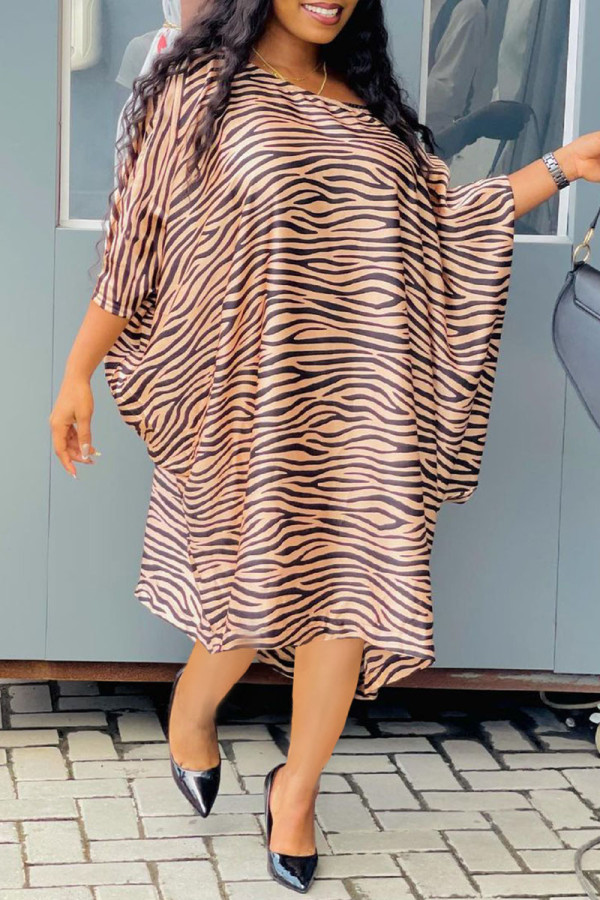 Yellow Casual Print Patchwork Oblique Collar Lantern Dress Dresses