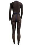 White Fashion Sexy Print See-through O Neck Long Sleeve Two Pieces