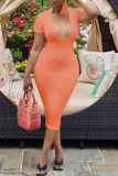 Red Sexy Solid Patchwork U Neck Pencil Skirt Dresses