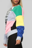 Grey Casual Street Print Patchwork O Neck Tops