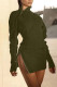 Ink Green Sexy Solid Patchwork Zipper Zipper Collar One Step Skirt Dresses
