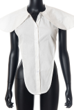 White Sexy Solid Backless Turndown Collar Tops