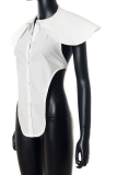 White Sexy Solid Backless Turndown Collar Tops