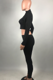White Casual Print Patchwork Half A Turtleneck Long Sleeve Two Pieces