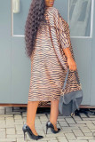 Yellow Casual Print Patchwork Oblique Collar Lantern Dress Dresses