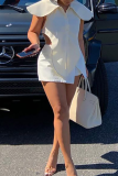 White Sexy Solid Backless Turndown Collar Tops