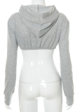 Grey Sexy Solid Patchwork Hooded Collar Tops