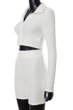 White Casual Solid Patchwork Turndown Collar Long Sleeve Two Pieces