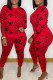 Red Fashion Casual Print Basic O Neck Long Sleeve Two Pieces