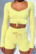 Yellow Casual Solid Patchwork Frenulum V Neck Long Sleeve Two Pieces