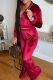 Red Casual Solid Patchwork Turndown Collar Long Sleeve Two Pieces