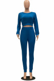 Black Fashion Casual Solid With Belt O Neck Long Sleeve Two Pieces