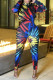 Multicolor Fashion Sexy Print Patchwork O Neck Skinny Jumpsuits