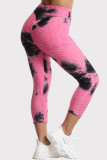 Black Pink Casual Sportswear Tie Dye Printing High Waist Skinny Trousers