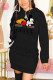 Black Casual Letter Print Patchwork Hooded Collar Pencil Skirt Dresses