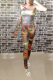 Red Sexy Print Patchwork One Shoulder Long Sleeve Two Pieces