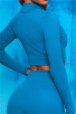 Lake Blue Casual Sportswear Solid Long Sleeve TopS