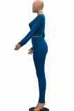 Black Fashion Casual Solid With Belt O Neck Long Sleeve Two Pieces
