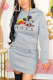 Grey Casual Letter Print Patchwork Hooded Collar Pencil Skirt Dresses