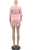 Pink Casual Solid Patchwork O Neck Long Sleeve Two Pieces