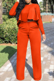 Red Fashion Casual Solid Patchwork O Neck Long Sleeve Two Pieces