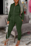 Green Fashion Casual Solid Split Joint Hooded Collar Long Sleeve Two Pieces