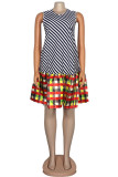 Multicolor Fashion Casual Plus Size Print Split Joint O Neck Sleeveless Dress
