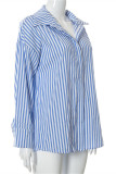 Blue Fashion Casual Striped Print Cardigan Turndown Collar Tops