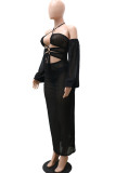 Blue Fashion Sexy Solid Hollowed Out Off the Shoulder A Line Dresses