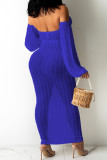 Blue Fashion Sexy Solid Hollowed Out Off the Shoulder A Line Dresses