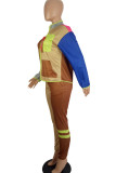 Colour Street Patchwork Pocket Zipper Zipper Collar Long Sleeve Two Pieces