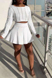 Pink Casual Solid Patchwork O Neck Long Sleeve Two Pieces