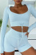 Blue Casual Solid Patchwork Frenulum V Neck Long Sleeve Two Pieces