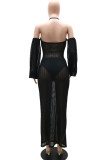 Blue Fashion Sexy Solid Hollowed Out Off the Shoulder A Line Dresses