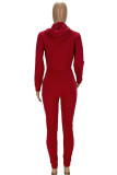 Red Fashion Casual Solid Split Joint Hooded Collar Long Sleeve Two Pieces