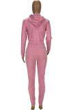 Pink Fashion Casual Solid Split Joint Hooded Collar Long Sleeve Two Pieces