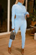 Baby Blue Fashion Sexy Solid Patchwork Zipper Collar Long Sleeve Two Pieces