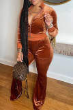 Red Casual Solid Patchwork Turndown Collar Long Sleeve Two Pieces