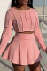 Pink Casual Solid Patchwork O Neck Long Sleeve Two Pieces