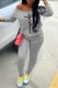 Grey Fashion Casual Print Basic O Neck Long Sleeve Two Pieces