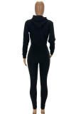 Black Fashion Casual Solid Split Joint Hooded Collar Long Sleeve Two Pieces