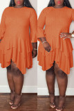 Orange Fashion Casual Solid Patchwork O Neck Irregular Dress pre-sale
